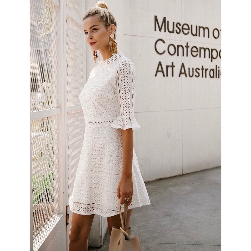‘Elsa’ White Crochet Dress